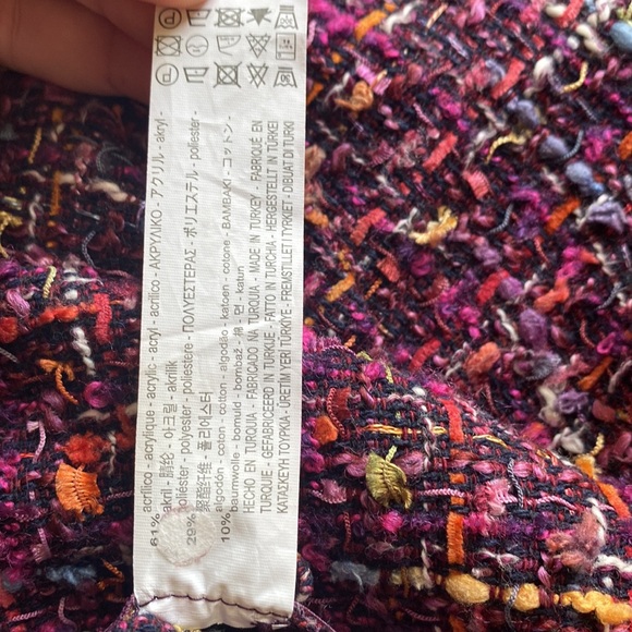 Zara multicolor raw hem tweed keyhole back peplum size M - Picture 16 of 16